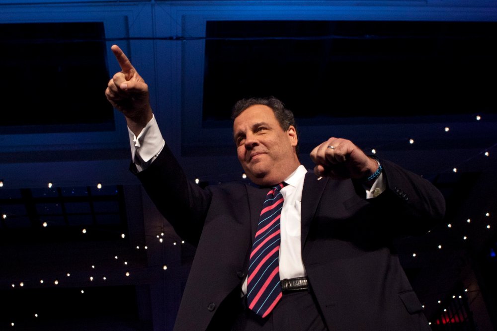 New Jersey Governor Chris Christie at the Asbury Park Convention Hall in Asbury Park, New Jersey on November 05, 2013.