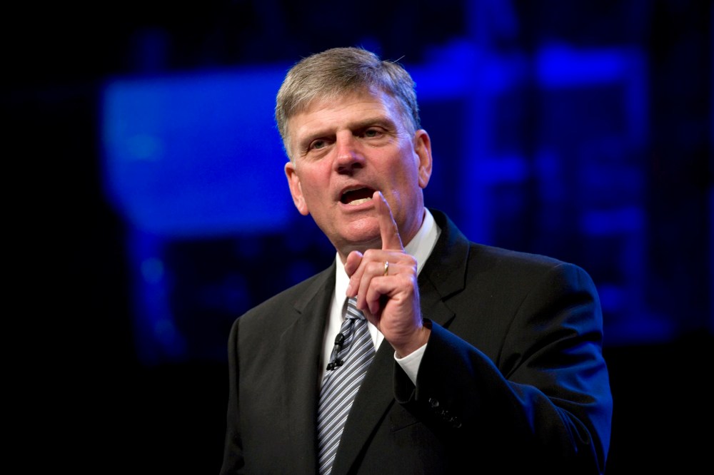Evangelical leader Rev. Franklin Graham speaks at the First Baptist Church Woodstock about President Obama's Muslim roots, Aug 1, 2010, Ga. (Photo by Robin Rayne Nelson/ZUMA)