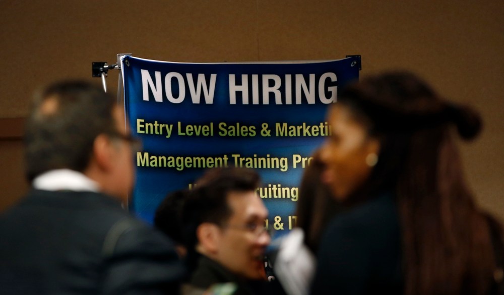 Job seekers wait to meet with employers at a career fair in New York City, in this October 24, 2012 file photo. (Photo by Mike Segar/Reuters)