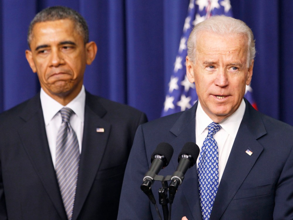 Vice President Joe Biden (R) speaks at a news conference before U.S. President Barack Obama unveils a series of proposals to counter gun violence during an event at the  White House in Washington January 16, 2013. Biden delivered his recommendations to...