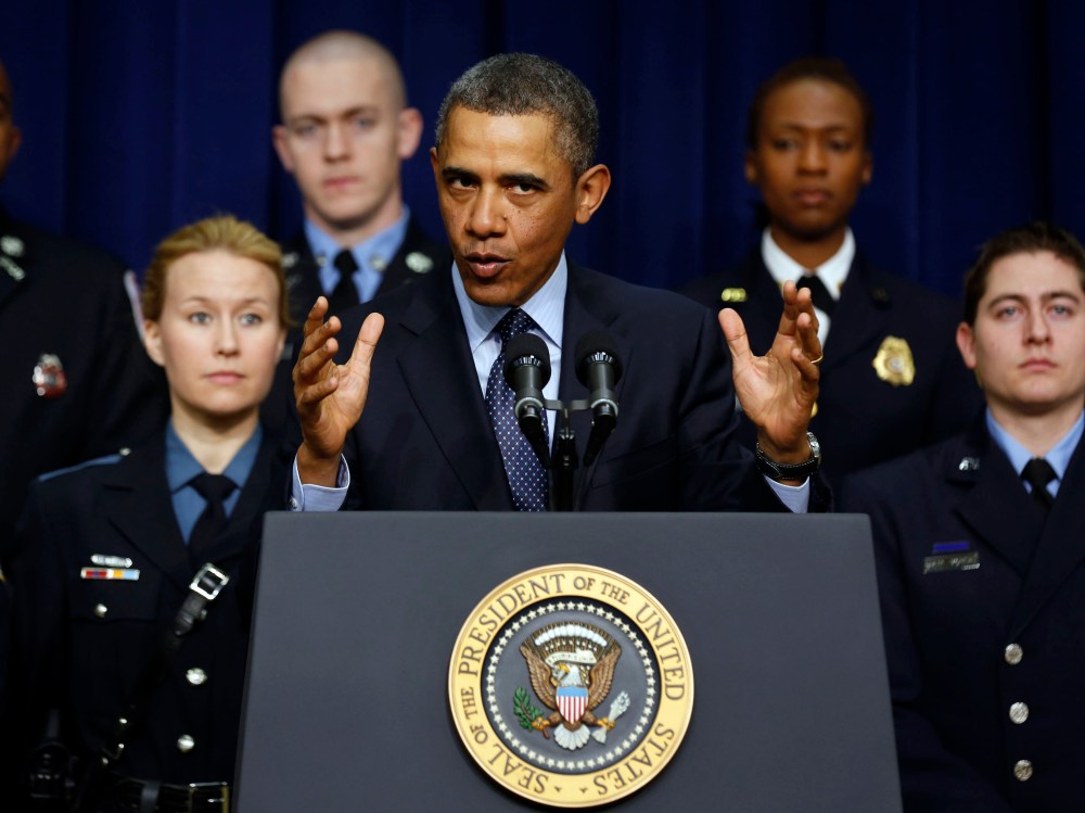 U.S. President Barack Obama discusses the automatic budget cuts scheduled to take effect next week, while in the South Court Auditorium in the Eisenhower Executive Office Building in the White House complex in Washington February 19, 2013. If Congress...