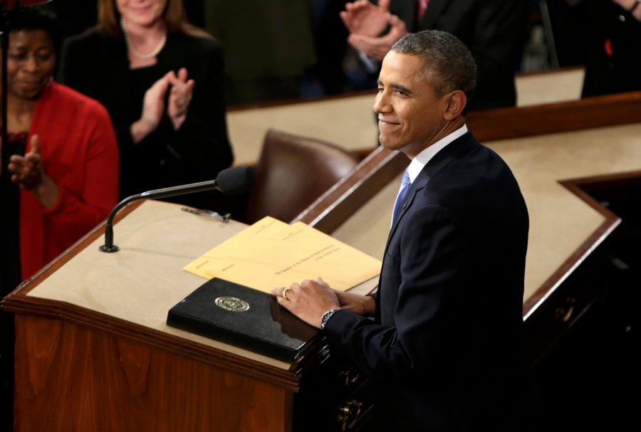U.S. President Barack Obama delivers his State of the Union speech on Capitol Hill in Washington Jan. 28, 2014.