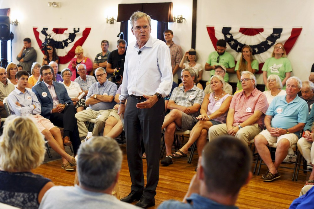 Former Florida Governor and Republican candidate for president Jeb Bush speaks at a VFW town hall event in Merrimack, N.H., Aug. 19, 2015. (Photo by Dominick Reuter/Reuters)
