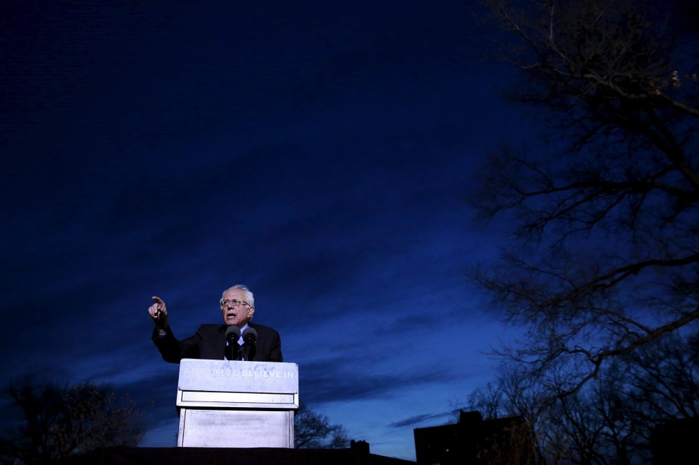 Democratic presidential candidate Bernie Sanders addresses attendees during a campaign rally at Saint Mary's Park in Bronx, N.Y., on March 31, 2016. (Photo by Lucas Jackson/Reuters)
