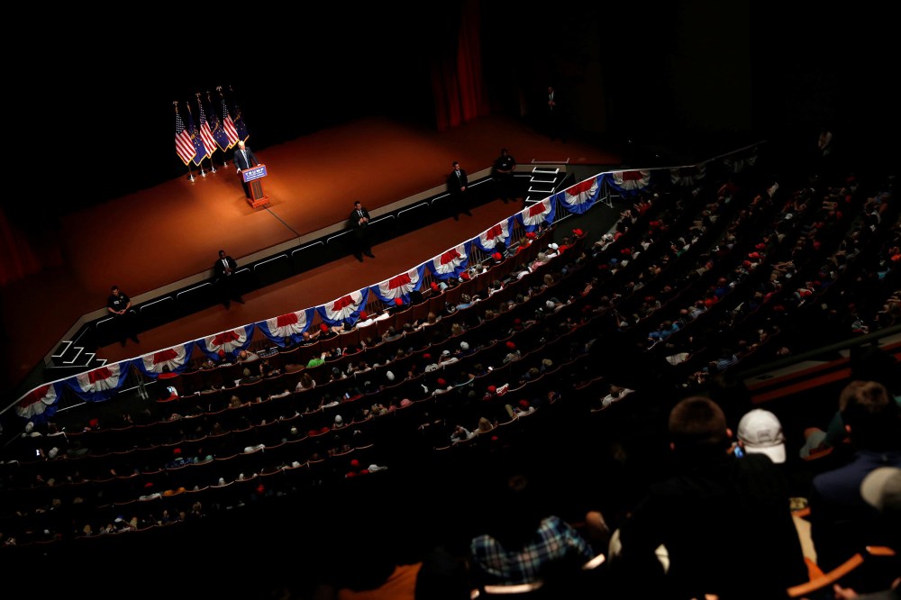 Republican presidential candidate Donald Trump speaks at a campaign event at the Old National Events Plaza in Evansville, Ind., April 28, 2016. (Photo by Aaron P. Bernstein/Reuters)