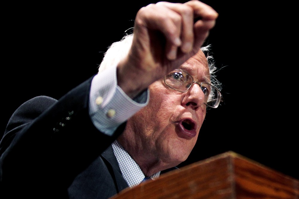 Democratic presidential candidate Bernie Sanders addresses the crowd during a campaign rally at Heritage Hall in Lexington, Ky. on May 4, 2016. (Photo by John Sommers II/Reuters)