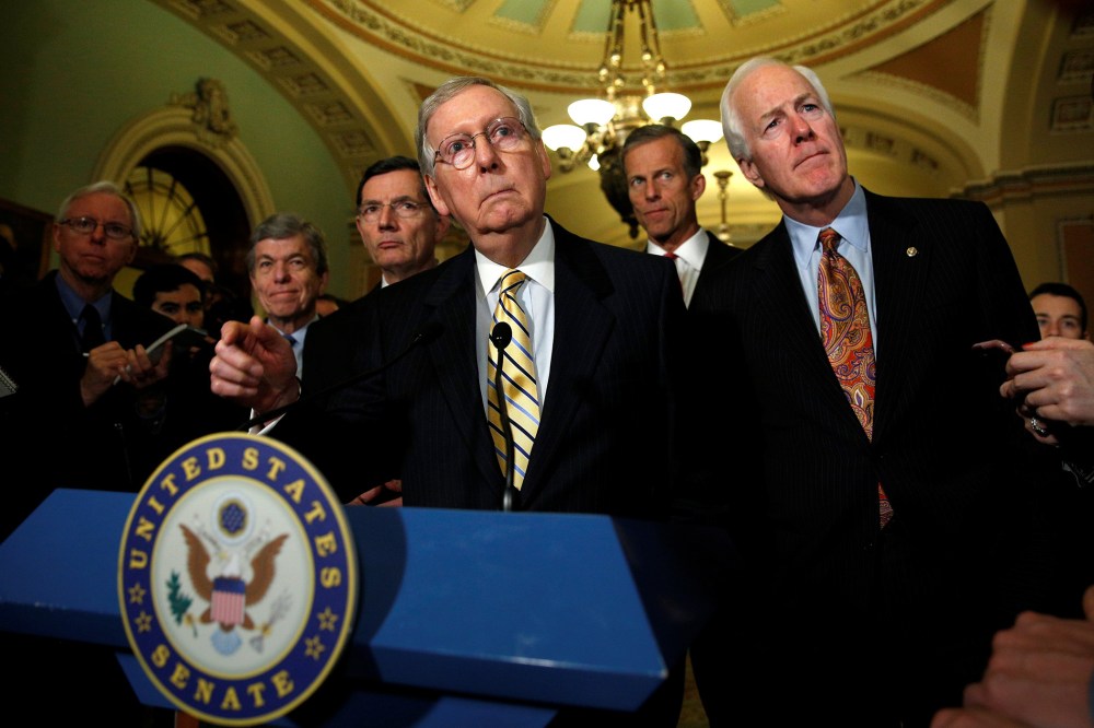 Senate Majority Leader Mitch McConnell speaks to reporters in the U.S. Capitol in Washington, May 17, 2016. (Photo by Kevin Lamarque/Reuters)