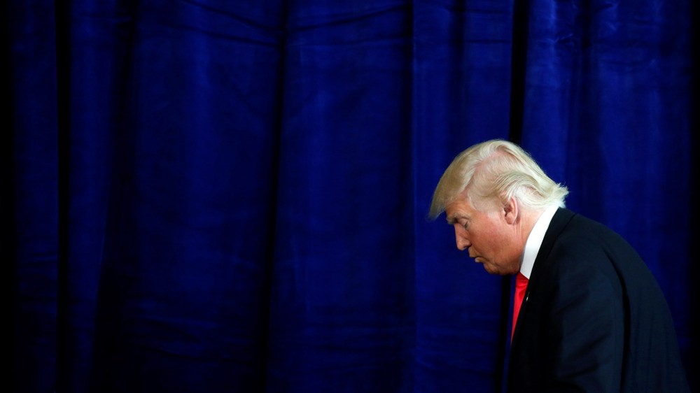 Republican presidential nominee Donald Trump departs from a campaign event at Trump Doral golf course in Miami, Fla., on July 27, 2016. (Photo by Carlo Allegri/Reuters)