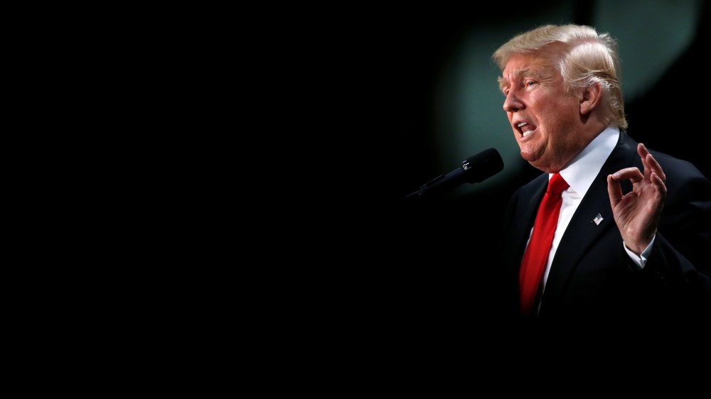 Republican presidential nominee Donald Trump speaks at a campaign rally, Aug. 18, 2016,  in Charlotte, NC. (Photo by Carlo Allegri/Reuters)
