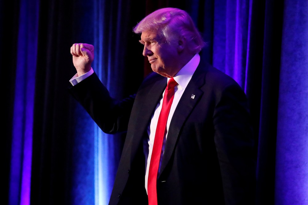 Republican presidential nominee Donald Trump arrives for his election night rally at the New York Hilton Midtown in Manhattan, N.Y. on Nov. 9, 2016. (Photo by Andrew Kelly/Reuters)