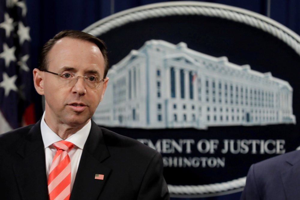 Image: FILE PHOTO: Deputy Attorney General Rod Rosenstein speaks at a news conference