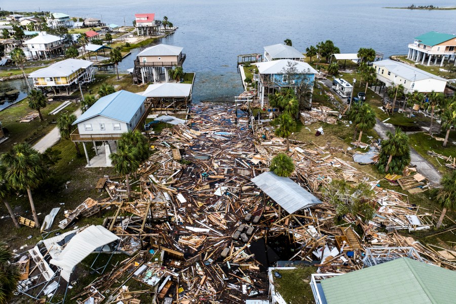 Damaged houses after Hurricane Helene made landfall in Horseshoe Beach, Fla. on Sept. 28, 2024. 