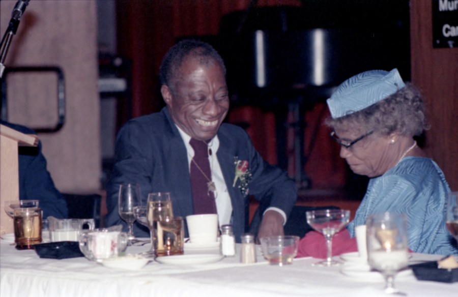 James Baldwin and his mother Emma Berdis Jones Baldwin at his 60th birthday celebration, UMass Campus Center, August 1984.
