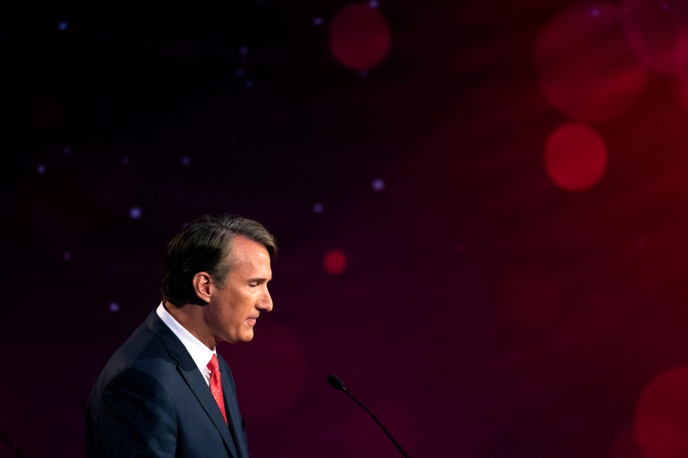 Image: Virginia Republican gubernatorial candidate Glenn Youngkin attends a debate in Alexandria on Sept. 28, 2021.