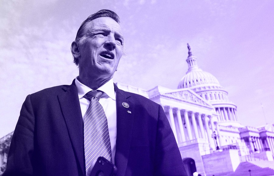 Rep. Paul Gosar waits for a news conference about the Delta variant of COVID-19 in front of the capitol