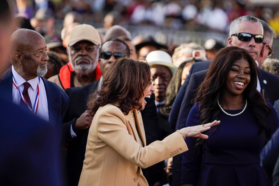 Vice President Kamala Harris before marching the Edmund Pettus Bridge in Selma, Ala. on the anniversary of 