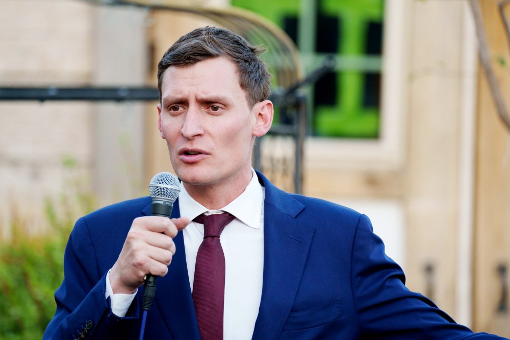 GOP Senate candidate Blake Masters speaks to supporters during a campaign event on April 30 in Chandler, Ariz.