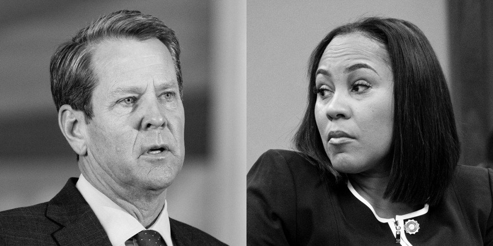 Photos of Brian Kemp and Fani Willis.