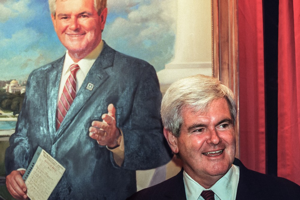 Former House Speaker Newt Gingrich (R-GA) smiles d