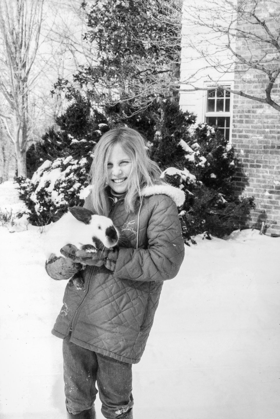 Mika Brzezinski holding her childhood pet rabbit, Bani-Sadr, named after the president of Iran.