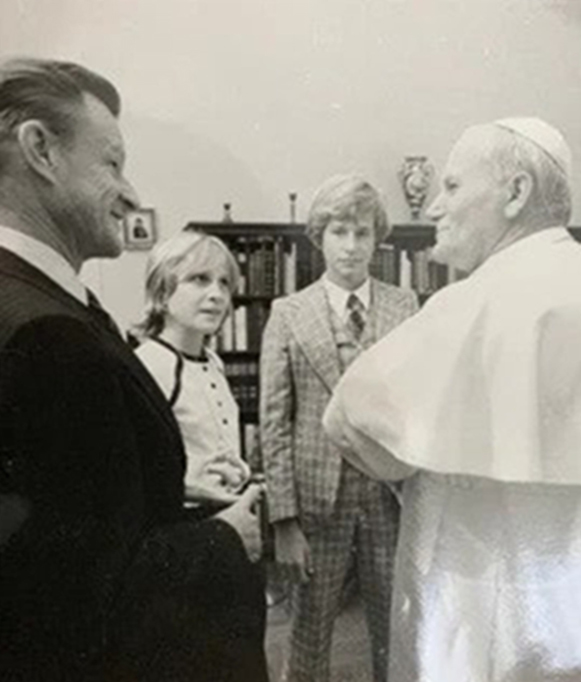 Mika Brzezinski meeting Pope John Paul II when her father, left, was serving as national security advisor under President Jimmy Carter.