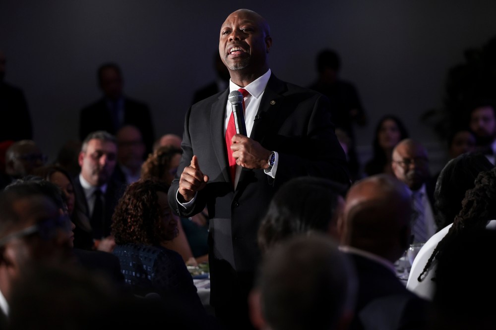 Sen. Tim Scott, R-S.C., in Charleston, S.C., on Feb. 16, 2023.