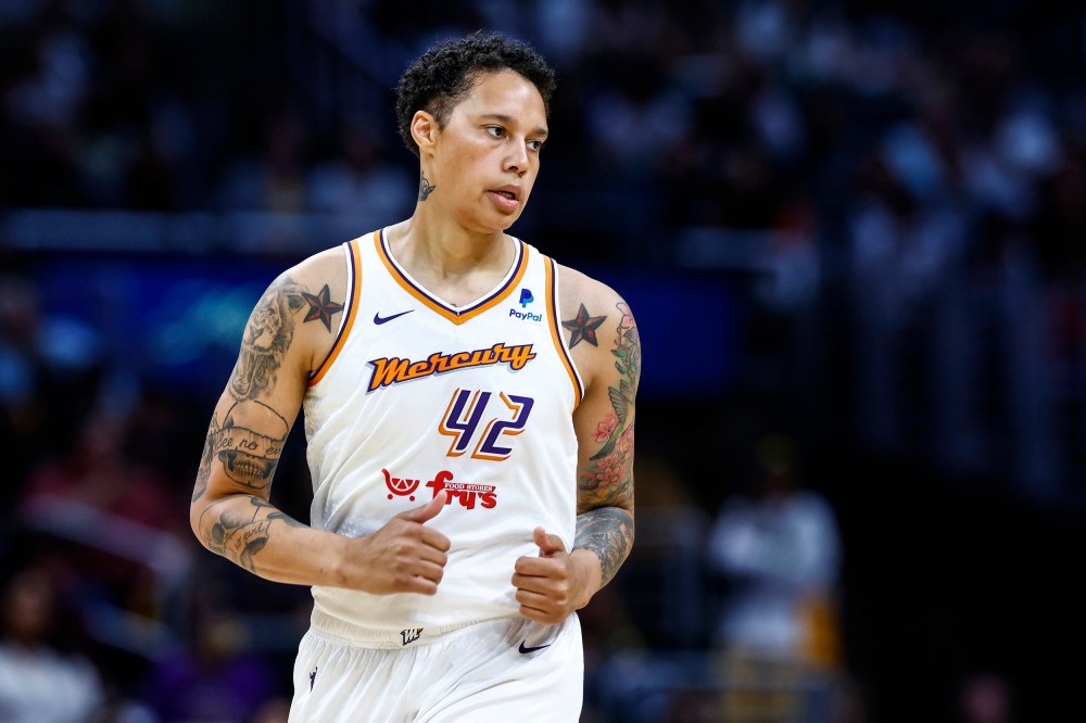 Image: Brittney Griner #42 of the Phoenix Mercury during play against the Los Angeles Sparks at Crypto.com Arena on May 19, 2023 in Los Angeles.