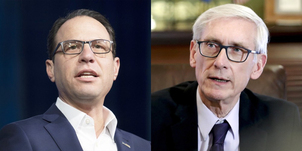 Pennsylvania Gov. Josh Shapiro, Wisconsin Gov. Tony Evers.