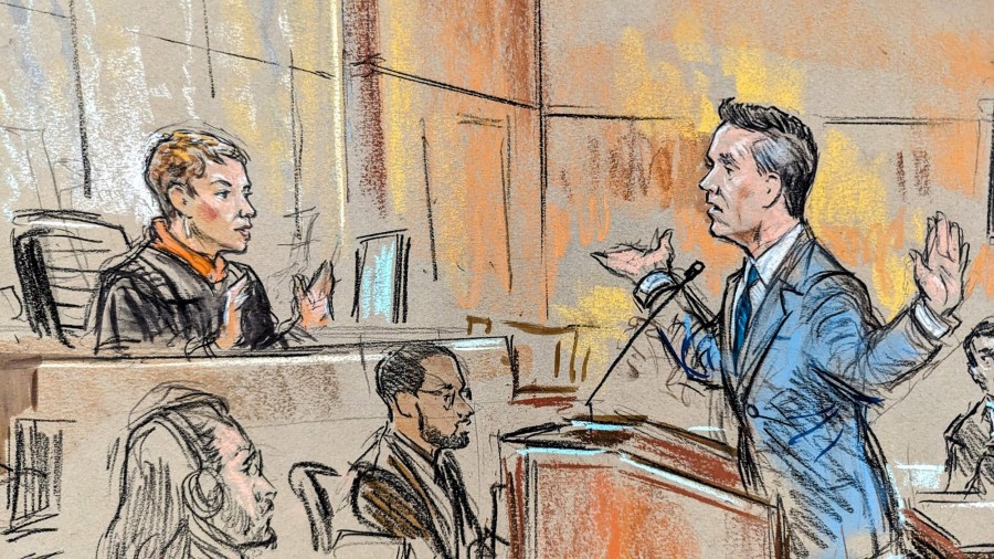 A sketch of John Lauro arguing with Judge Tanya Chutkan in court