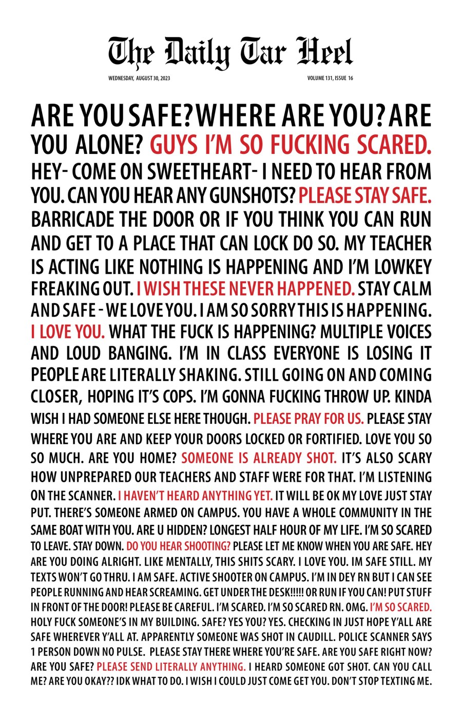 The front page of the Daily Tar Heel on Aug. 30, 2023. 