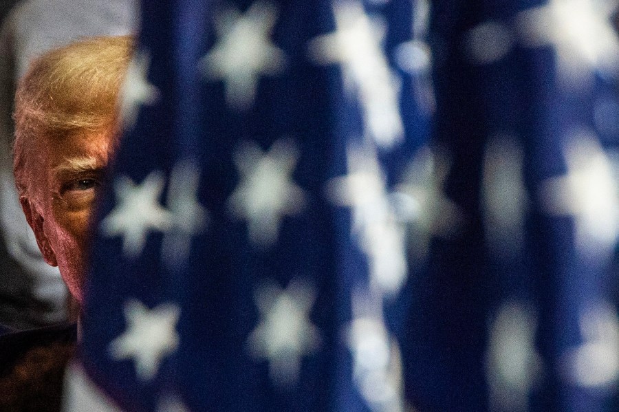 Former President Donald Trump at Drake Enterprises in Clinton, Mich., on Sept. 27, 2023.