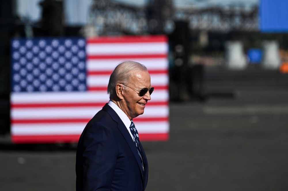 US President Joe Biden arrives to speak at Tioga Marine Terminal in Philadelphia, PA. on Oct. 13, 2023.