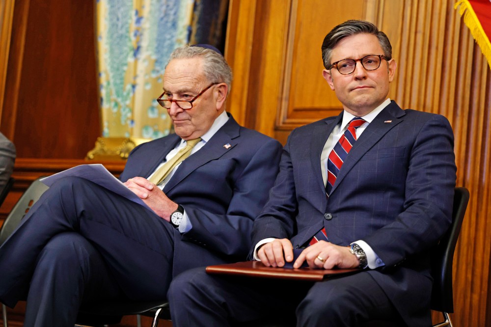 Senate Majority Leader Chuck Schumer House Speaker Mike Johnson at the Capitol on Dec. 12, 2023.