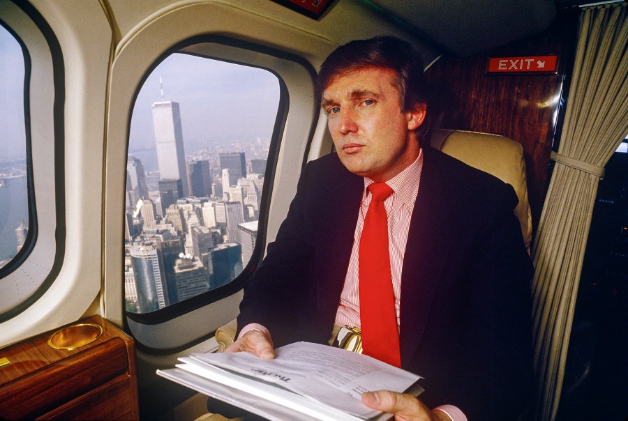 Donald Trump flying on his helicopter above New York City in 1987.
