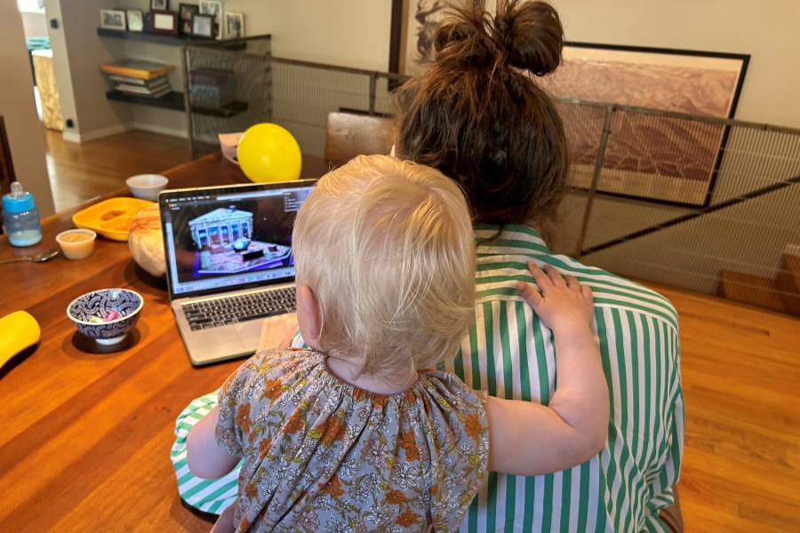Bekah and Bobbie watching a rehearsal for 
