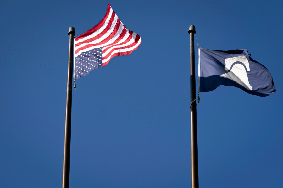 Upside down American flag.