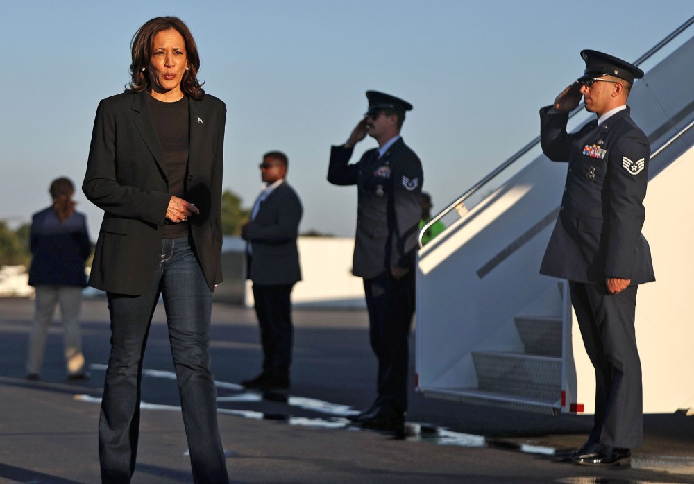 Vice President Kamala Harris before boarding Air Force Two in Charlotte, N.C., on Oct. 5, 2024.