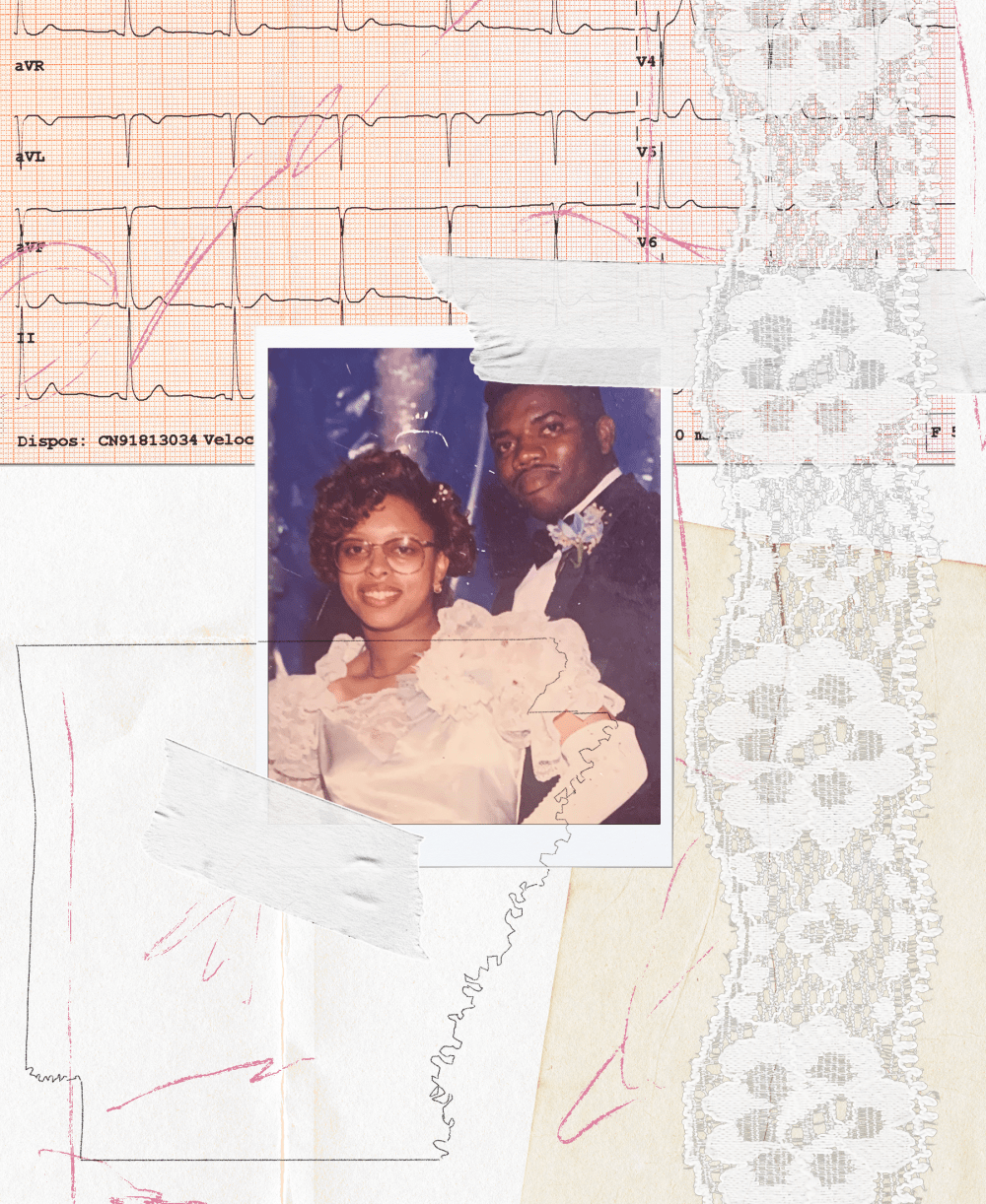 Photo collage of Hajime White and her now husband at prom