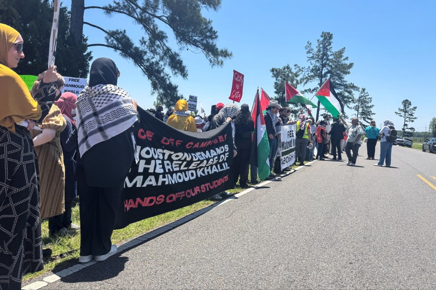 People protest outside on the street