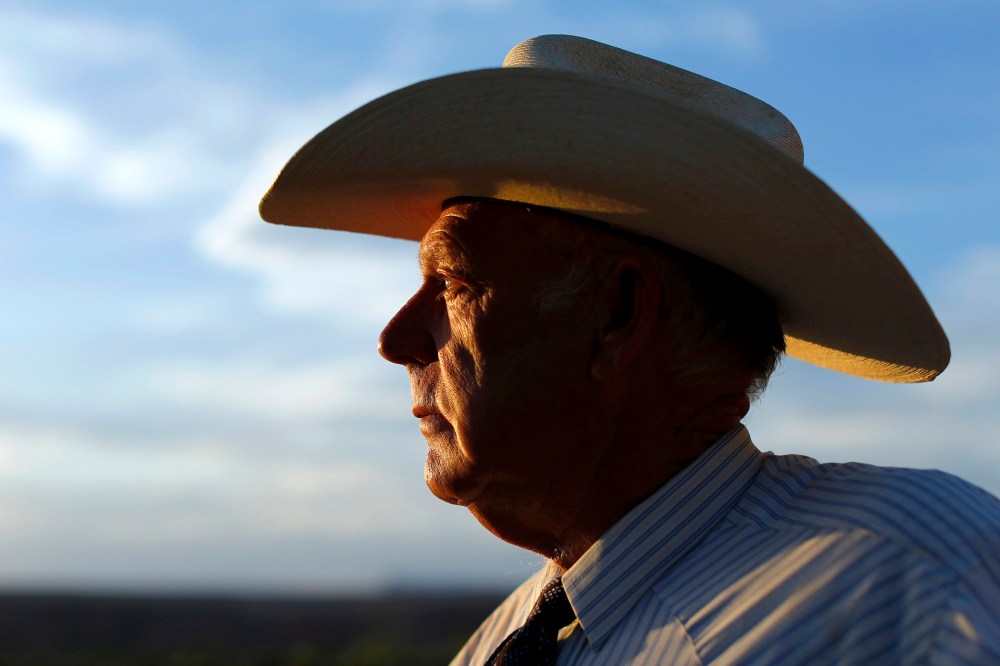 Cliven Bundy looks out over his 160 acre ranch in Bunkerville, Nevada May 3, 2014.