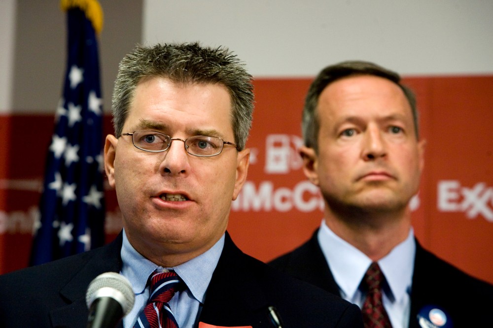 Democratic National Committee Senior Communications Advisor Brad Woodhouse speaks during a news conference Aug. 6, 2008. (Patrick D. Mcdermott/UPI/Landov)