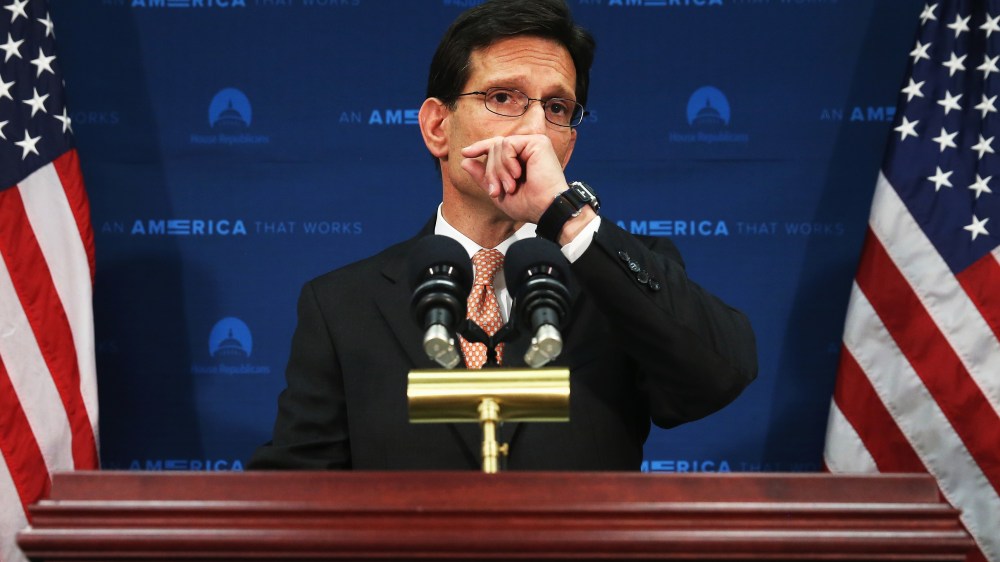 House Majority Leader Eric Cantor (R-VA) talks to the media about his defeat last night, during a news conference at the U.S. Capitol, June 11, 2014 in Washington, DC.