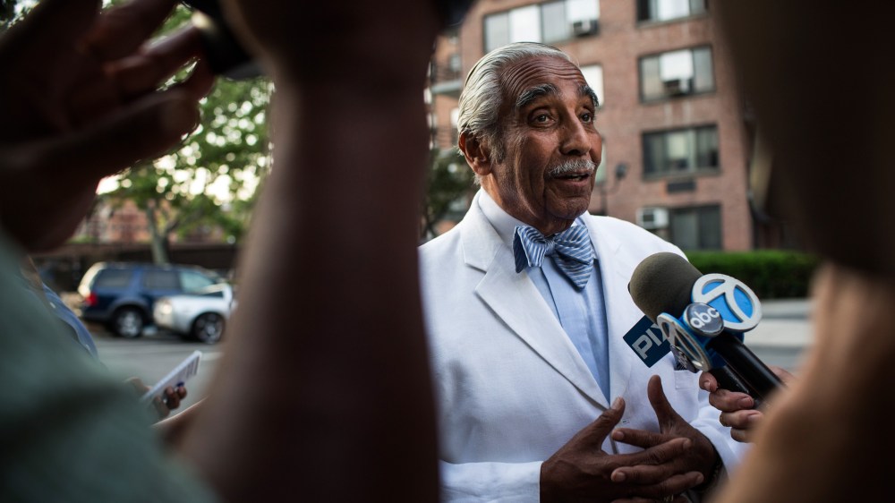U.S. Rep. Charlie Rangel (D-NY) speaks to the media while campaigning in New York's 13th District on June 23, 2014 in the Harlem neighborhood of New York City.
