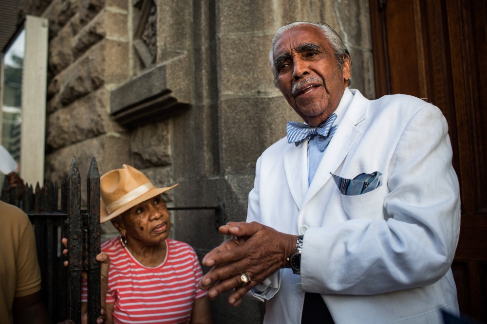 Charles Rangel Campaigns In Harlem One Day Before New York Primary