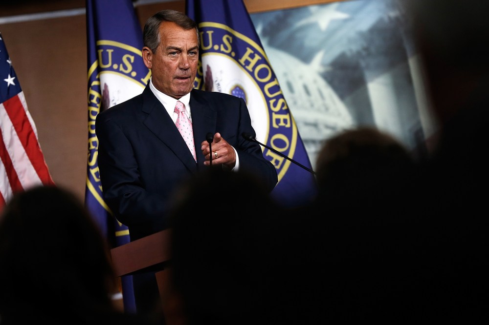 John Boehner answers questions during a press conference at the U.S. Capitol July 24, 2014 in Washington, DC.