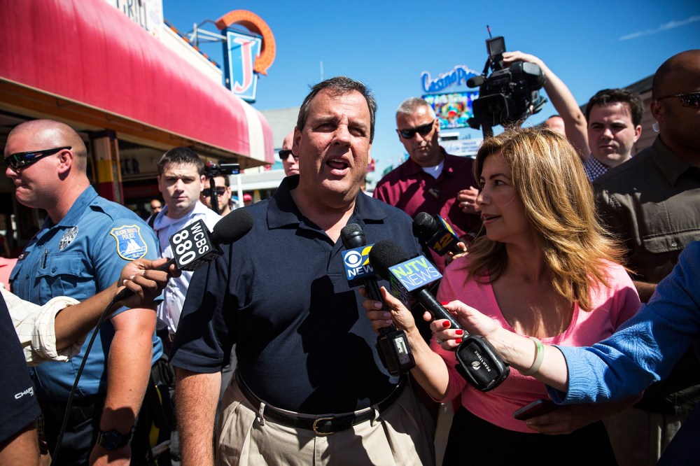 New Jersey Governor Chris Christie takes questions from the media on Aug. 29, 2014 in Seaside Heights, N.J. (Photo by Andrew Burton/Getty)