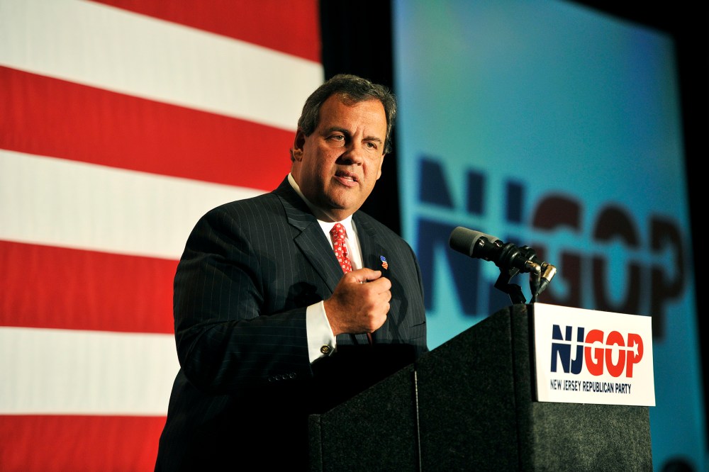 Gov. Chris Christie (R-NJ)  addresses the audience during a celebration on September 10, 2014.