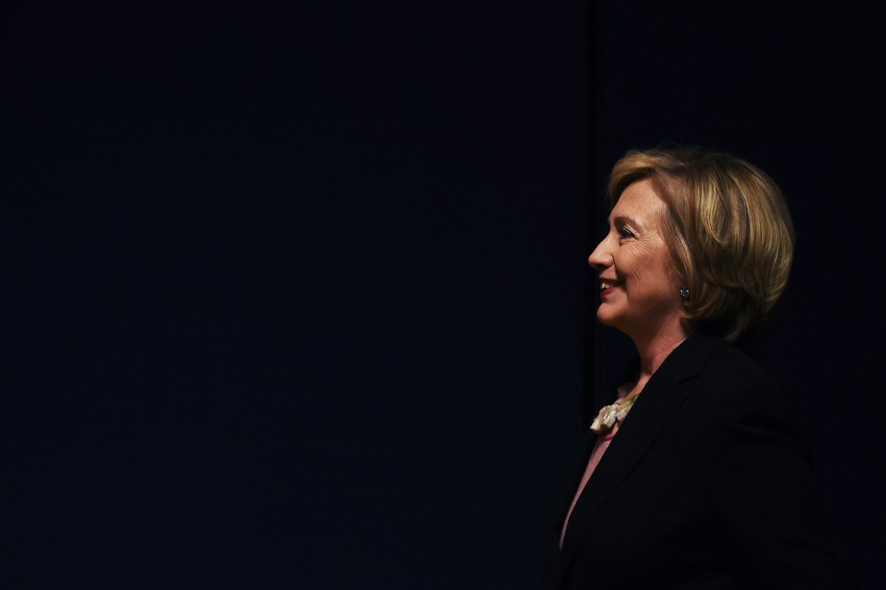 Former US Secretary of State Hillary Clinton arrives at a fundraiser event in New York, Sept. 16, 2014.