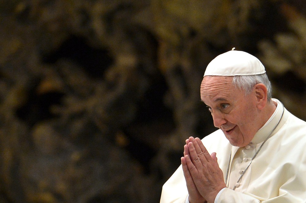 Pope Francis gestures during a meeting on the Vatican on Oct. 25, 2014.