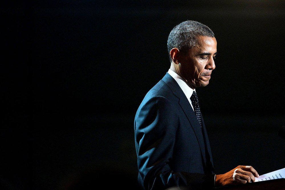 President Barack Obama speaks at "A Salute to the Troops: In Performance at the White House" on the South Lawn Nov. 6, 2014 in Washington, DC.